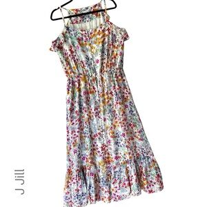 J JILL | SUMMER GARDEN FLORAL MAXI DRESS LIKE NEW RUFFLE HEM & ARMS | MEDIUM